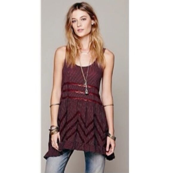 FREE People-Burgundy Polka Dot Sheer Tunic Dress - Picture 2 of 10